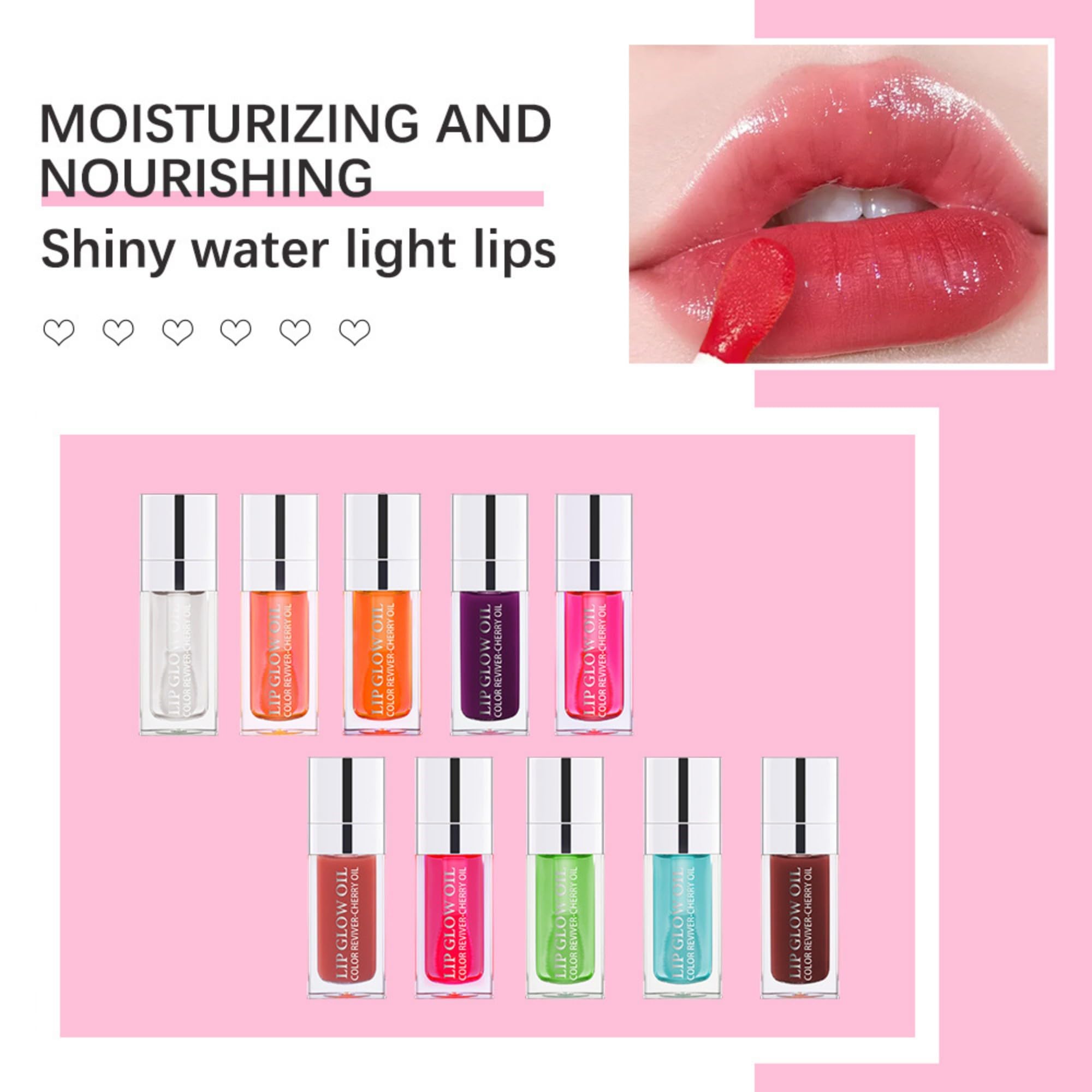 MAEPEOR Hydrating Lip Glow Oil 10 Colors Moisturizing Lip Oil Gloss Non-sticky Transparent Lip Gloss Long Lasting Nourishing Tinted Lip Balm with Big Brush Head (IColors 12)