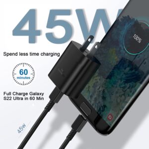 45W Super Fast Charger Type C 45W for Samsung Galaxy S24 Ultra / S24/ S23 Ultra/ S23/ S22 Ultra/ S22+ / S22 / S21 / Note 10 + / Note 20 / S20 /Tab S7 / S7+ / Z Fold 3 / Z Flip 4 with 5FT Cable 2-Pack