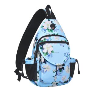 mosiso sling backpack, myrtle flower crossbody travel hiking daypack chest bag with anti-theft pocket, blue