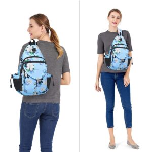 MOSISO Sling Backpack, Myrtle Flower Crossbody Travel Hiking Daypack Chest Bag with Anti-theft Pocket, Blue