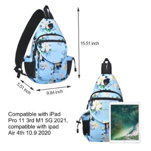 MOSISO Sling Backpack, Myrtle Flower Crossbody Travel Hiking Daypack Chest Bag with Anti-theft Pocket, Blue