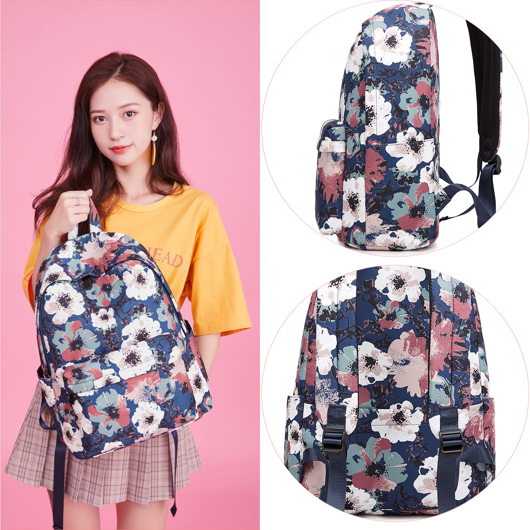 YYDCBA Women 15" Casual Backpack Floral Printed Backpack Lightweight Waterproof,Multipurpose/Travel/Work