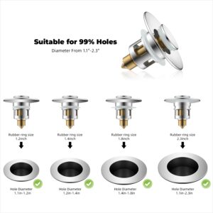 Hibbent All Metal Universal Bathroom Sink Stopper, for 1''~1.8'' Basin Pop Up Sink Drain Strainer, Upgraded Brass Bullet Core Push Type Sink Stopper, Stainless Steel Anti Clogging Drain Filter, Chrome