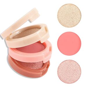 boobeen blush and highlighter kit, 3 in 1 makeup pressed powder palette shimmer bronzer, orange&pink matte blusher blendable glow face palette for a redness and glowing look