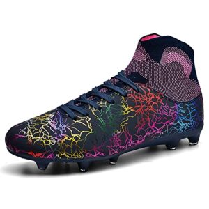 esxged womens high top lightweight soccer cleats mens comfy football boots spikes shoes training sports sneakers black-rose size 7w/6m