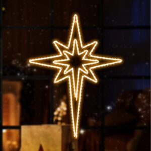 glownova large 43"x32" twinkle bethlehem star neon motif pre-lit 216 super-bright led outdoor christmas decoration with 11 functions and timer waterproof for outdoor home party wall(warm white)