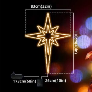 GLOWNOVA Large 43"x32" Twinkle Bethlehem Star Neon Motif Pre-lit 216 Super-Bright LED Outdoor Christmas Decoration with 11 Functions and Timer Waterproof for Outdoor Home Party Wall(Warm White)