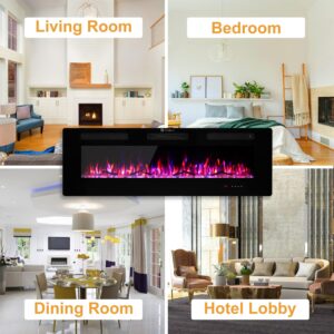 Electric Fireplace, 60 inch Recessed Wall Mounted Fire Place Heater with Remote Control Timer LED Adjustable Flame for Living Room Bedroom