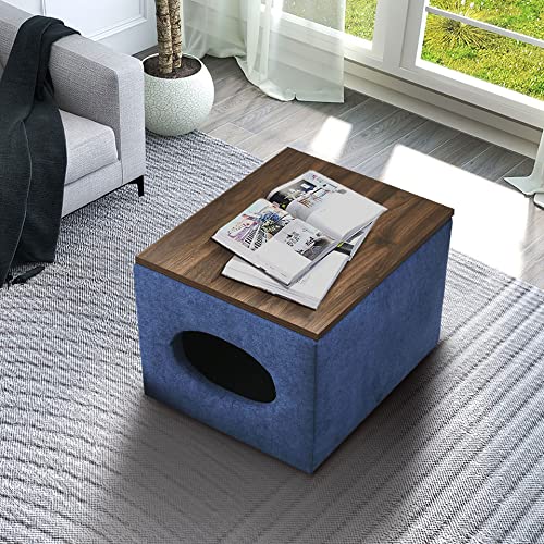 HomSof 25" W 5 Pieces Ottoman Bench Set,Modern Design Hollow Storage Ottoman, Upholstery Coffee Table, Two Small Footstools,Easy Storage and Wide Use,Waterproof,Oil-Proof,Scratch-Proof,Blue