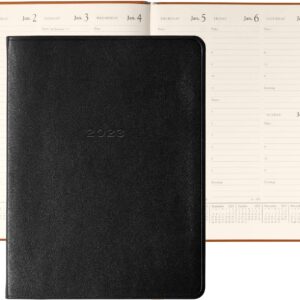 Graphic Image 2023 Leather Planner, Desk Diary Agenda Appointment Book, Luxury Soft Leather Bound in The USA, 7x9", Black