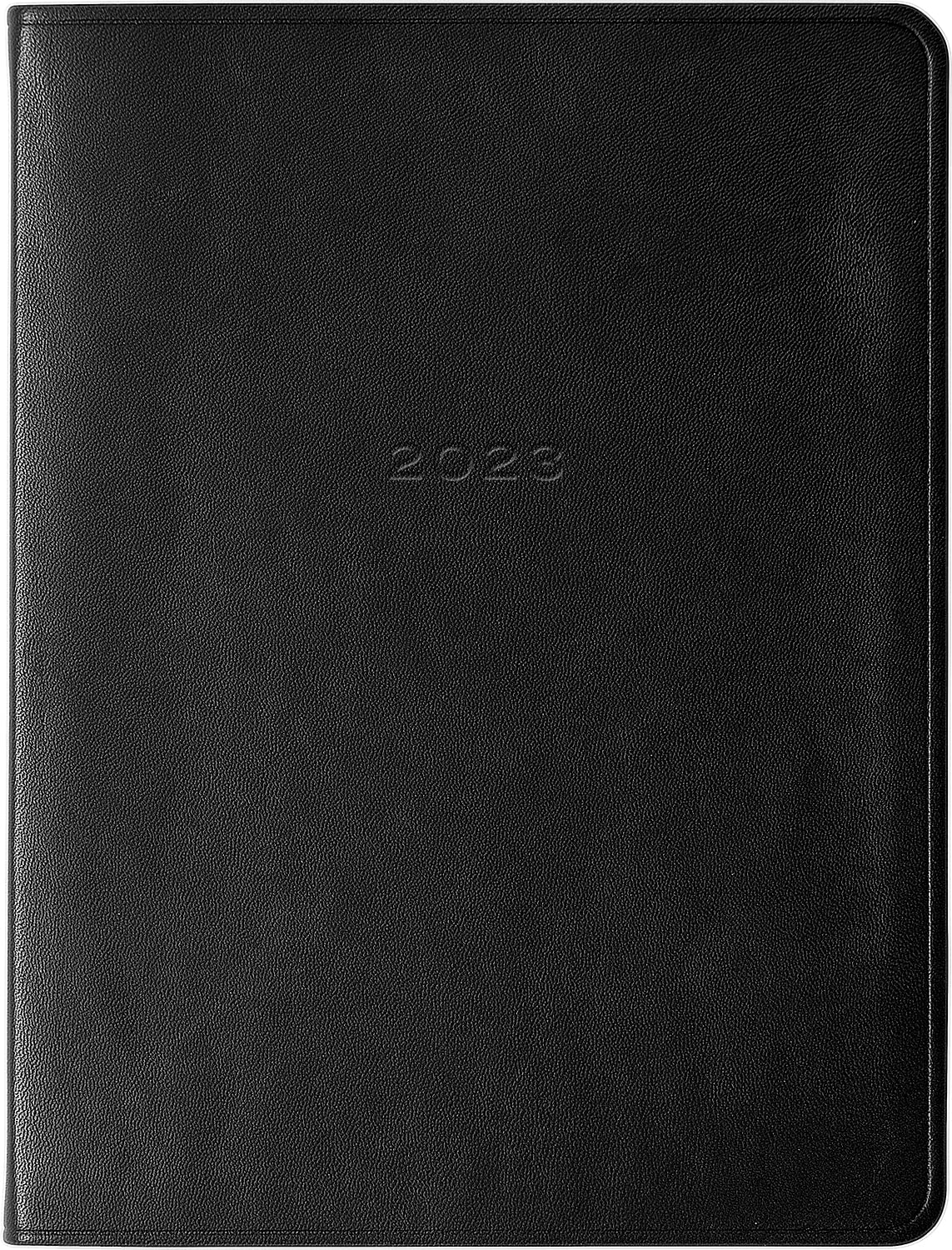 Graphic Image 2023 Leather Planner, Desk Diary Agenda Appointment Book, Luxury Soft Leather Bound in The USA, 7x9", Black