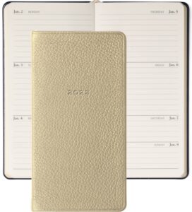 graphic image 2023 pocket datebook planner journal, genuine leather, bound in the usa, 6", white gold