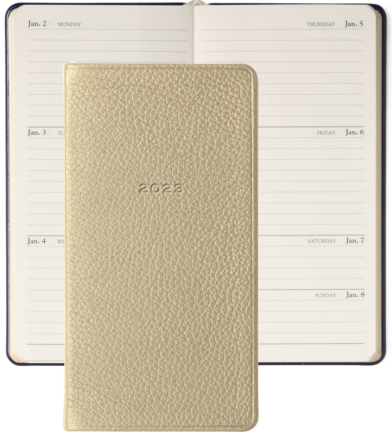 Graphic Image 2023 Pocket Datebook Planner Journal, Genuine Leather, Bound in The USA, 6", White Gold