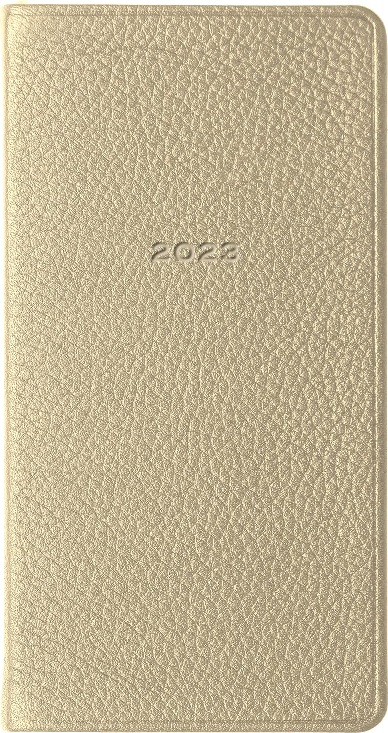 Graphic Image 2023 Pocket Datebook Planner Journal, Genuine Leather, Bound in The USA, 6", White Gold