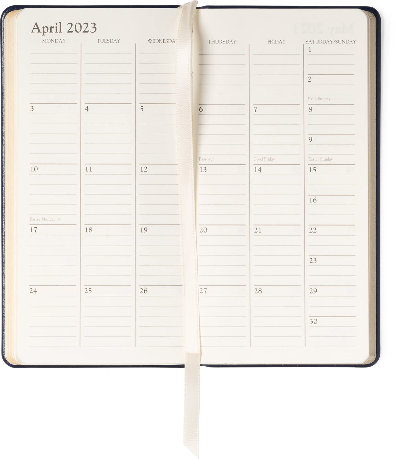 Graphic Image 2023 Pocket Datebook Planner Journal, Genuine Leather, Bound in The USA, 6", White Gold