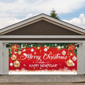 moukeren christmas garage door banner large 6 x 13 ft 2024 merry christmas backdrop decoration happy new year snowman snowflake garage door cover decor for xmas party photo background(happy new year)