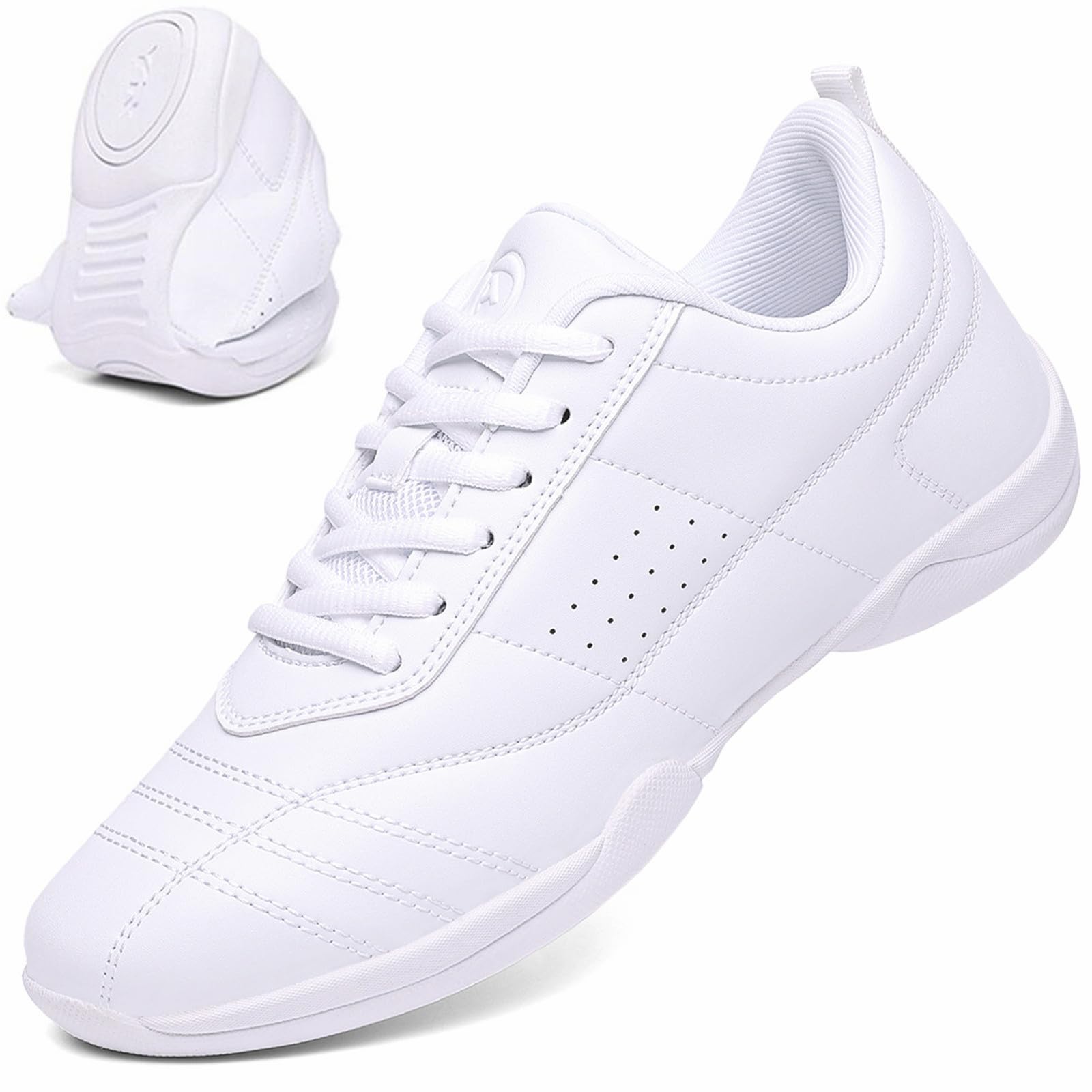 DADAWEN Adult & Youth Cheer Shoes Girls White Cheerleading Shoes for Women Dance Shoes Athletic Sport Training Tennis Breathable Competition Cheer Sneakers White US Size 3.5 M Big Kid