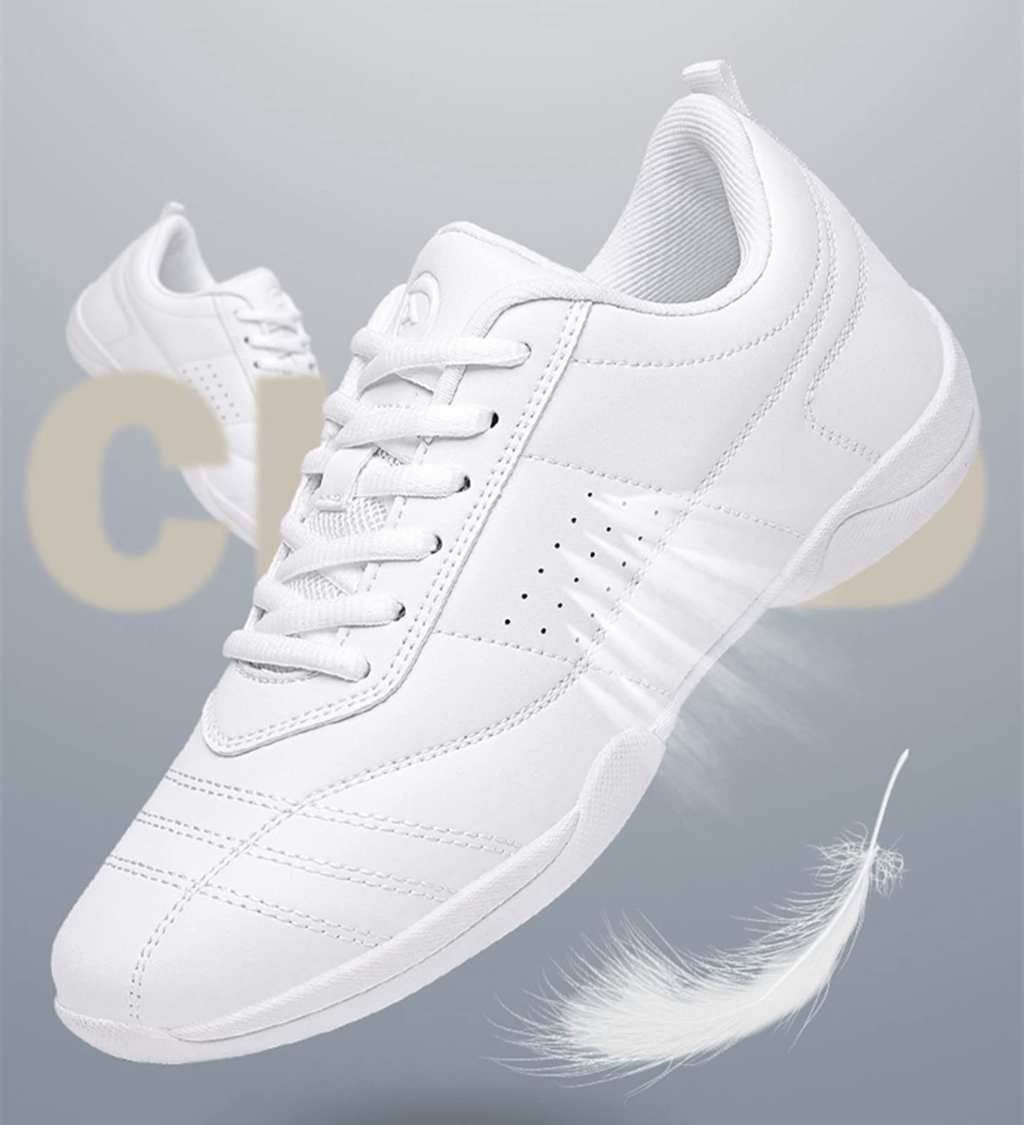 DADAWEN Adult & Youth Cheer Shoes Girls White Cheerleading Shoes for Women Dance Shoes Athletic Sport Training Tennis Breathable Competition Cheer Sneakers White US Size 3.5 M Big Kid