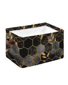 marble cube storage organizer bins with handles,15x11x9.5 inch collapsible canvas cloth fabric storage basket,black gold grey grid irregular comb plaid geometric books kids' toys bin boxes for shelves