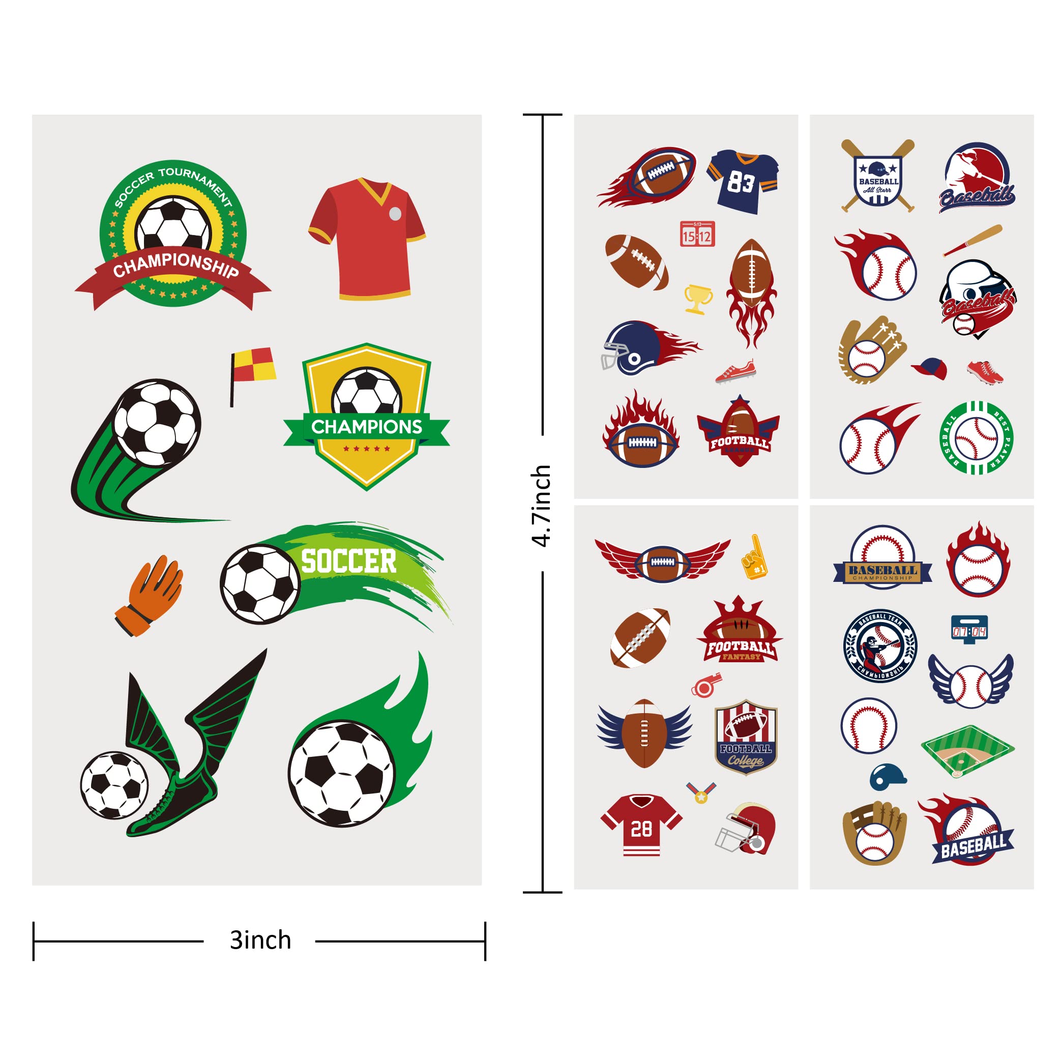 Cleverplay 24 Sheets Waterproof Temporary Tattoos, Sports Themed Party Favors, Birthday Decorations, Football Soccer Baseball Basketball