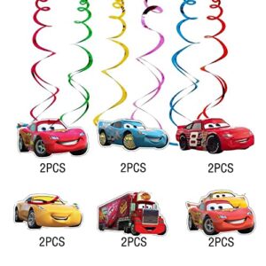 Race Car Party Supplies Decorations 12PCS Foil Ceiling Hanging Swirls Streams Party Banner Decor for Kids Birthday Adults Fashion Car Events Theme Party