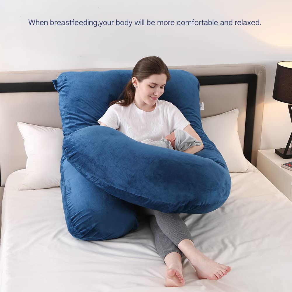 Maxport Pregnancy Pillows, U Shaped Full Body Pregnancy Pillows for Sleeping, Maternity Pillow with Removable Cover - Support for Head, Back, Belly, Hips, Legs for Pregnant Women, Navy Blue