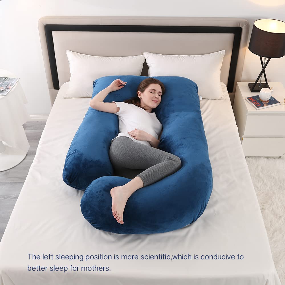 Maxport Pregnancy Pillows, U Shaped Full Body Pregnancy Pillows for Sleeping, Maternity Pillow with Removable Cover - Support for Head, Back, Belly, Hips, Legs for Pregnant Women, Navy Blue