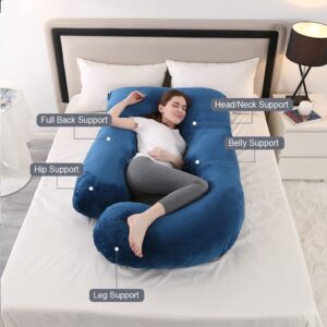 Maxport Pregnancy Pillows, U Shaped Full Body Pregnancy Pillows for Sleeping, Maternity Pillow with Removable Cover - Support for Head, Back, Belly, Hips, Legs for Pregnant Women, Navy Blue