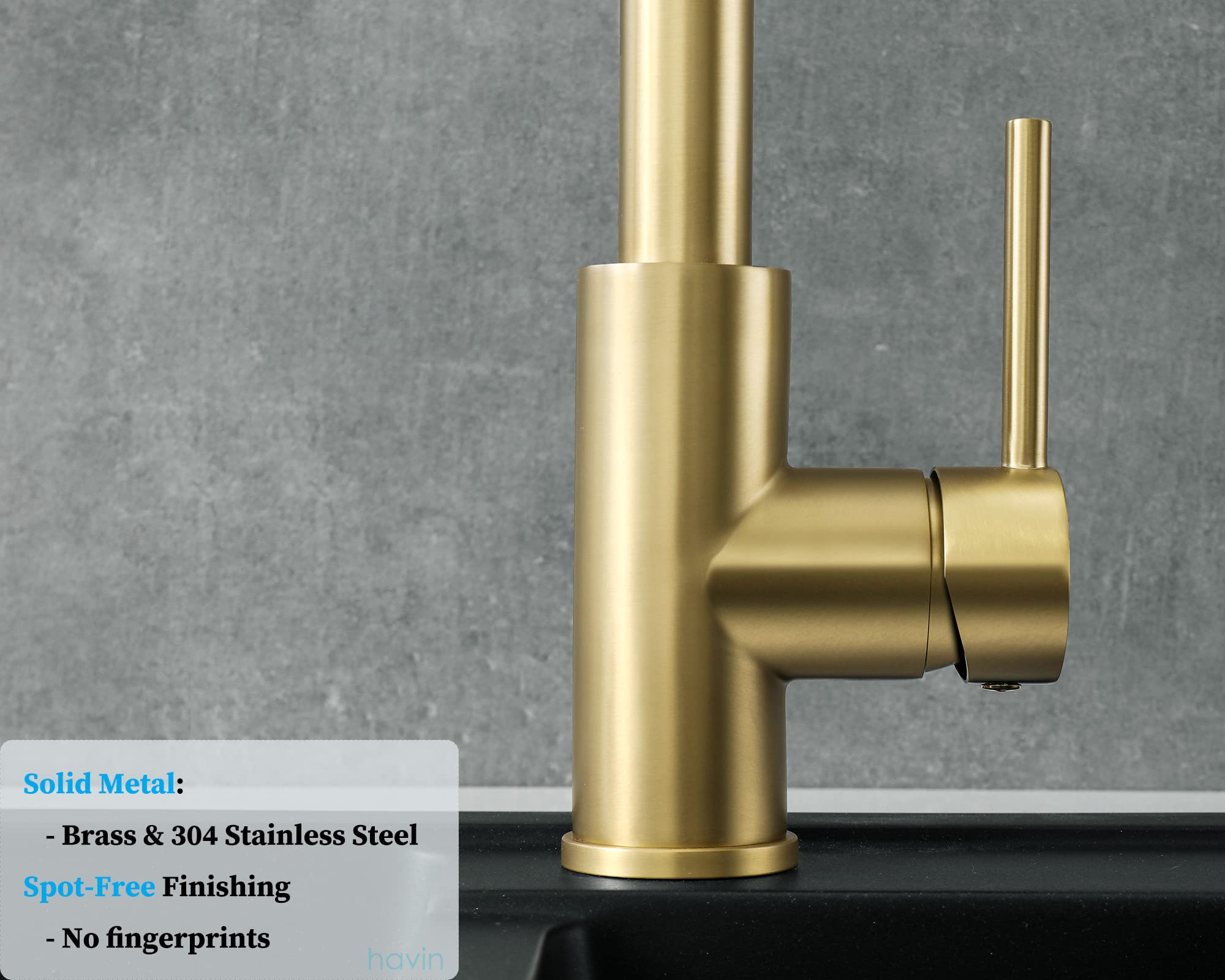 Havin Gold Kitchen Faucet with Pull Down Sprayer, High Arc Stainless Steel Material, with cUPC Ceramic Cartridge,Without Deck Plate,Fit for 1 Hole Kitchen Sink or Laundry Sink,Brushed Gold