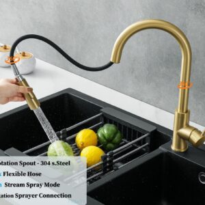 Havin Gold Kitchen Faucet with Pull Down Sprayer, High Arc Stainless Steel Material, with cUPC Ceramic Cartridge,Without Deck Plate,Fit for 1 Hole Kitchen Sink or Laundry Sink,Brushed Gold