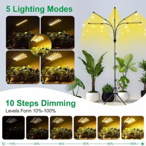 zyzykeji Grow Lights for Indoor Plants,5 Heads Plant Lights for Indoor Plant,LED Full Spectrum Plant Lights,Adjustable Plant Grow Light,4/8/12H Timer,Warm White Grow Lamp for Various Plant