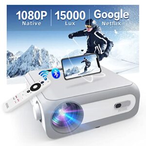 movie projector, mecool kp1 smart video projector with tv stick 15000lux full hdr 4k native 1080p,5g wifi, 240" display, built-in assistant netflix youtube prime video chromecast home theater