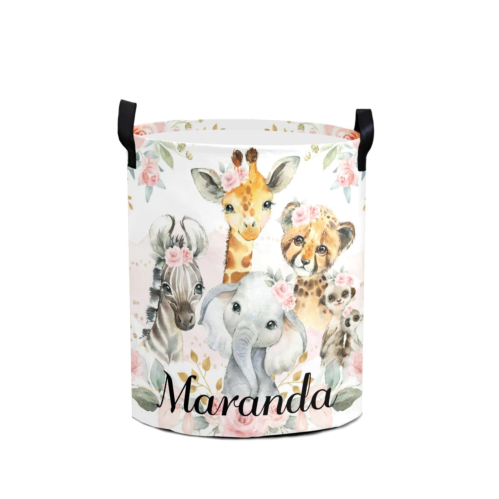 Personalized Freestanding Laundry Hamper, Custom Waterproof Collapsible Drawstring Basket Storage Bins with Handle for Clothes Safari Jungle