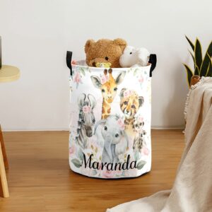 Personalized Freestanding Laundry Hamper, Custom Waterproof Collapsible Drawstring Basket Storage Bins with Handle for Clothes Safari Jungle