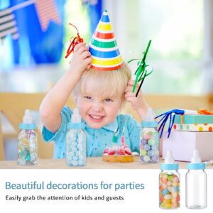 48 Pcs 4.5 Inch Baby Bottle Shower Favor Mini Plastic Candy Bottle Baby Shower Bottles Fillable Feeding Bottle Candy Box for Party Boy Girl Birthday Newborn Baby Baptism with Removable Blue Tops