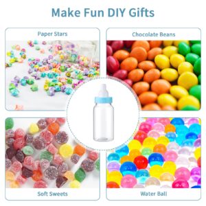 48 Pcs 4.5 Inch Baby Bottle Shower Favor Mini Plastic Candy Bottle Baby Shower Bottles Fillable Feeding Bottle Candy Box for Party Boy Girl Birthday Newborn Baby Baptism with Removable Blue Tops