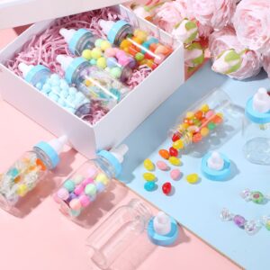 48 Pcs 4.5 Inch Baby Bottle Shower Favor Mini Plastic Candy Bottle Baby Shower Bottles Fillable Feeding Bottle Candy Box for Party Boy Girl Birthday Newborn Baby Baptism with Removable Blue Tops