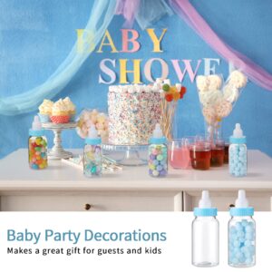 48 Pcs 4.5 Inch Baby Bottle Shower Favor Mini Plastic Candy Bottle Baby Shower Bottles Fillable Feeding Bottle Candy Box for Party Boy Girl Birthday Newborn Baby Baptism with Removable Blue Tops