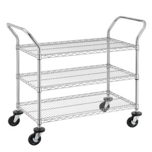finnhomy 3-tier commercial grade rolling cart, heavy duty utility cart, carts with wheels and double side handles, kitchen cart trolley on wheels, metal serving cart with 500 lbs capacity, nsf listed