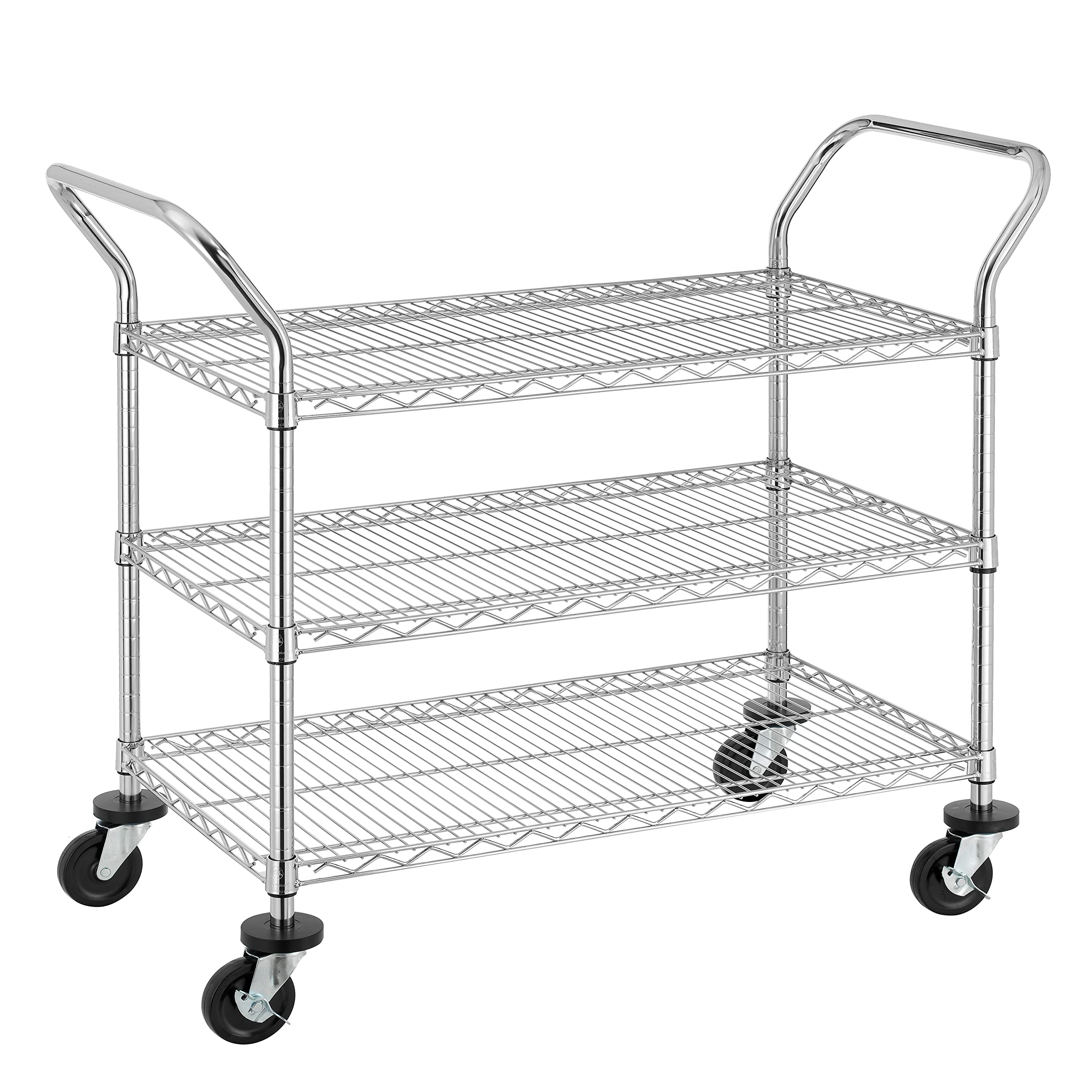 Finnhomy 3-Tier Commercial Grade Rolling Cart, Heavy Duty Utility Cart, Carts with Wheels and Double Side Handles, Kitchen Cart Trolley on Wheels, Metal Serving Cart with 500 lbs Capacity, NSF Listed