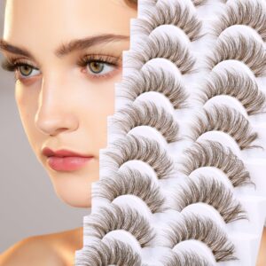 brown lashes fluffy wispy colored false eyelashes natural look d curl mink eyelashes with clear bands 10 pairs pack by pleell