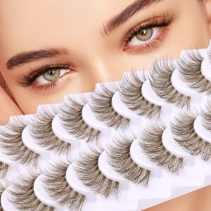 Brown Lashes Fluffy Wispy Colored False Eyelashes Natural Look D Curl Mink Eyelashes with Clear bands 10 Pairs Pack by Pleell