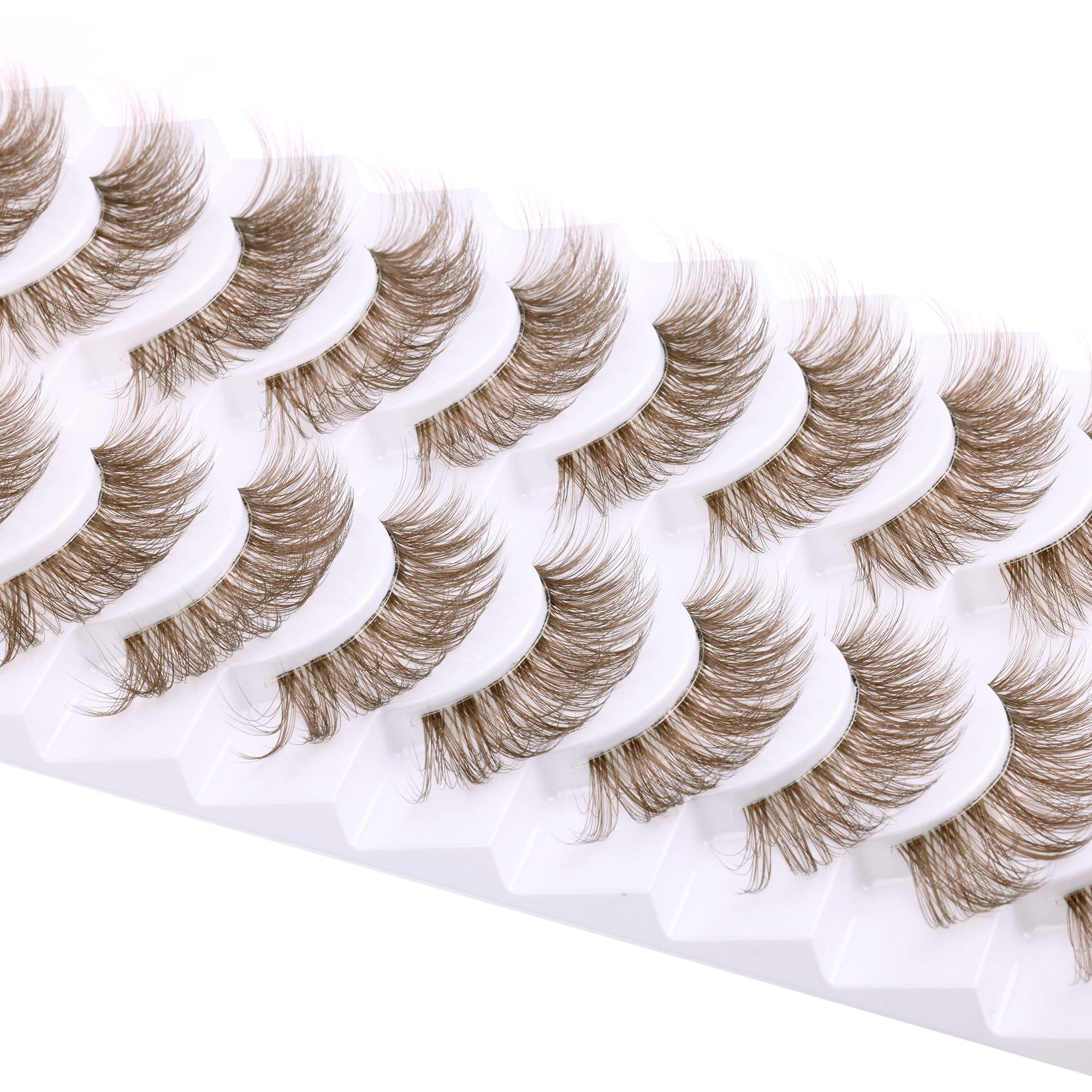 Brown Lashes Fluffy Wispy Colored False Eyelashes Natural Look D Curl Mink Eyelashes with Clear bands 10 Pairs Pack by Pleell