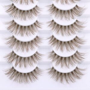 Brown Lashes Fluffy Wispy Colored False Eyelashes Natural Look D Curl Mink Eyelashes with Clear bands 10 Pairs Pack by Pleell