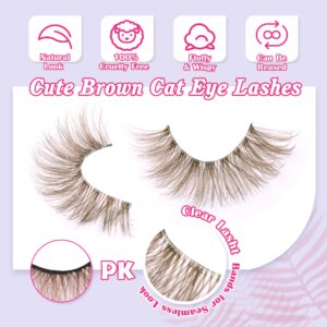 Brown Lashes Fluffy Wispy Colored False Eyelashes Natural Look D Curl Mink Eyelashes with Clear bands 10 Pairs Pack by Pleell