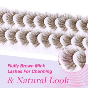 Brown Lashes Fluffy Wispy Colored False Eyelashes Natural Look D Curl Mink Eyelashes with Clear bands 10 Pairs Pack by Pleell