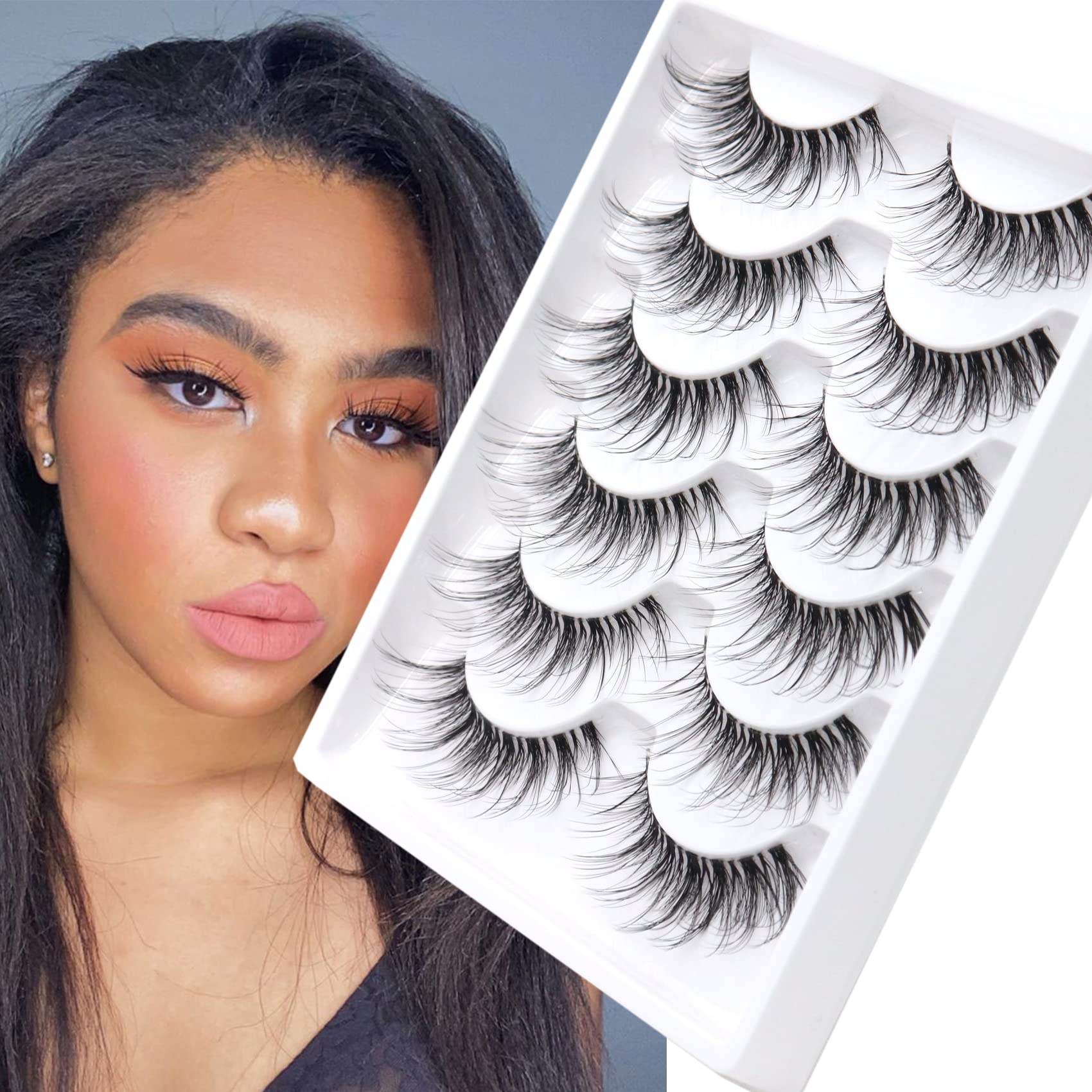 Veleasha Lashes with Clear Band Fluffy Lashes that Look Like Extensions 6 Pairs Pack Invisible False Eyelashes (12-18mm)