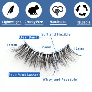 Veleasha Lashes with Clear Band Fluffy Lashes that Look Like Extensions 6 Pairs Pack Invisible False Eyelashes (12-18mm)