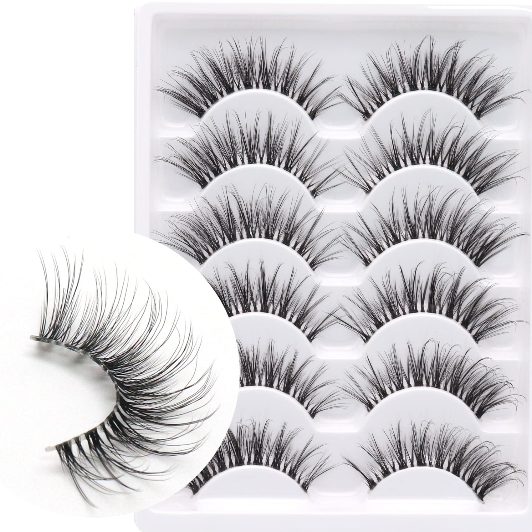 Veleasha Lashes with Clear Band Fluffy Lashes that Look Like Extensions 6 Pairs Pack Invisible False Eyelashes (12-18mm)