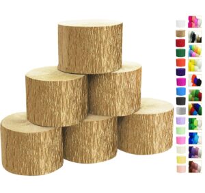 gold crepe paper streamers 6 rolls for party streamers decorations birthday wedding baby bridal shower backdrop craft supplies (1.8 inch x 82 ft/roll，492ft)